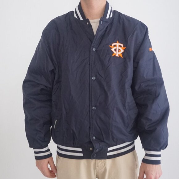 Vintage Houston Astros Navy Button Up Varsity Bomber Jacket By Holloway Medium - Picture 2 of 11